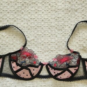 For Love And Lemons Floral Embroidered Bra - Black and Pink